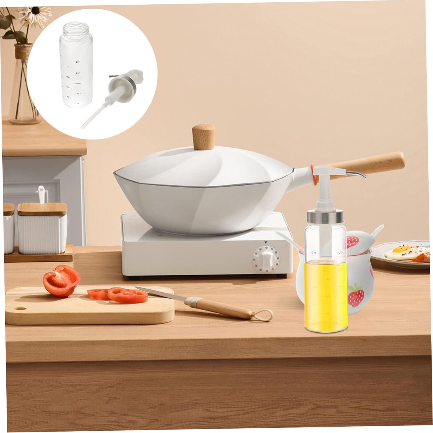 CIYODO 300ml Glass Sauce Press Bottle with Spring Lid