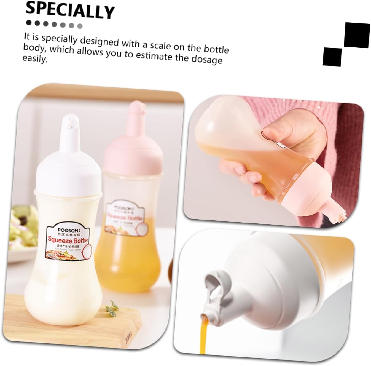 STOBAZA 2Pcs 350ml Squeeze Sauce Bottles with Measurement Marks