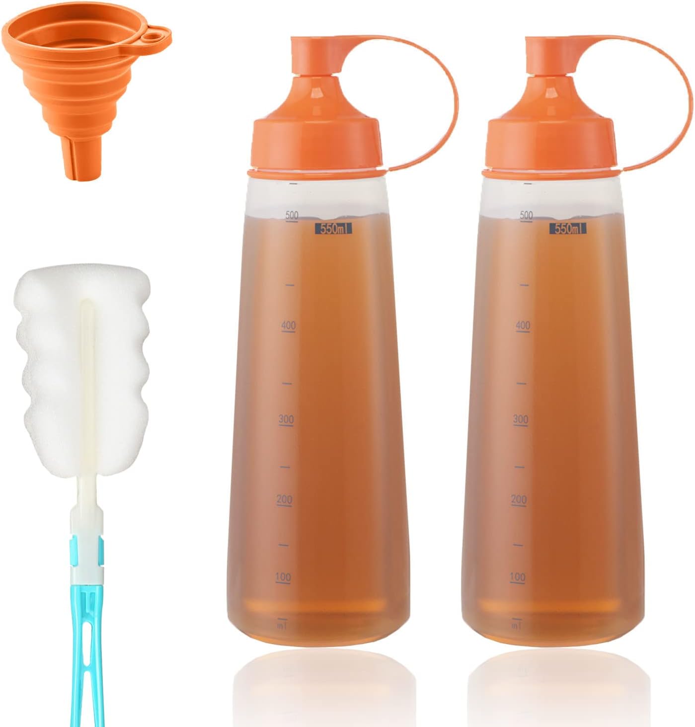 TOCKONIMN 2pcs 18oz Condiment Squeeze Bottles with Red Cap and Funnel