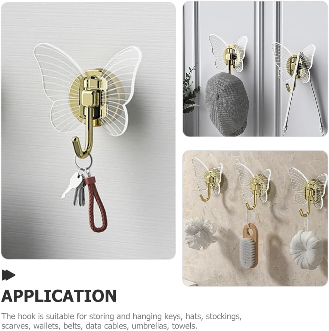 GLEAVI 2Pcs Butterfly Adhesive Wall Hooks Key Hangers for Home Storage