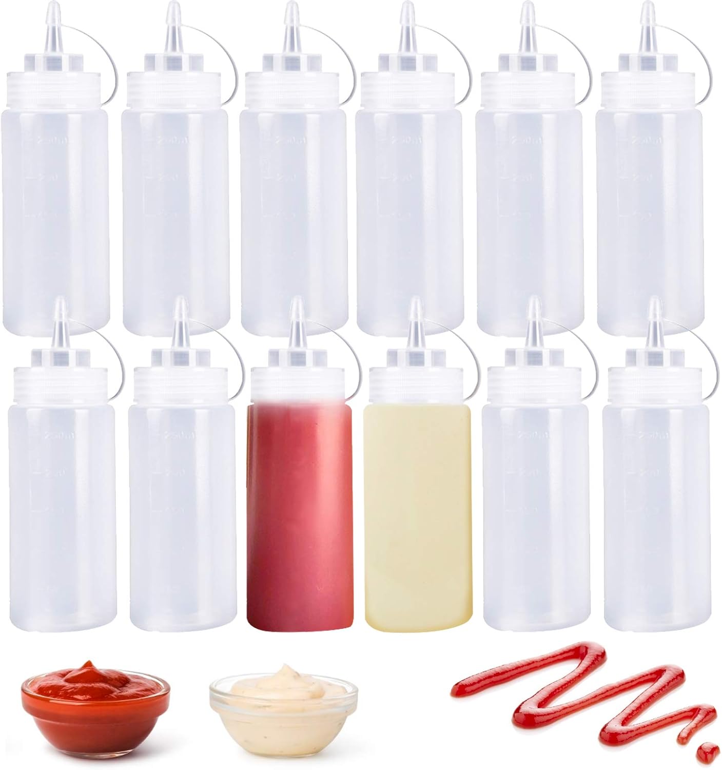 12Pcs Condiment Squeeze Bottles with Twist Cap and Measurements