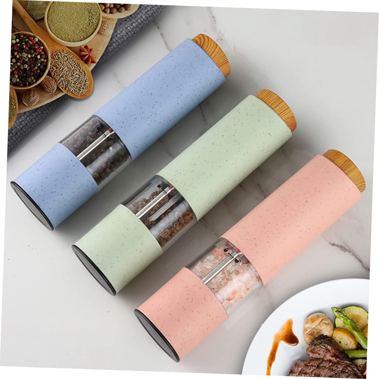 Battery-Powered Pepper Grinder Set 2PCS Non-Slip Base
