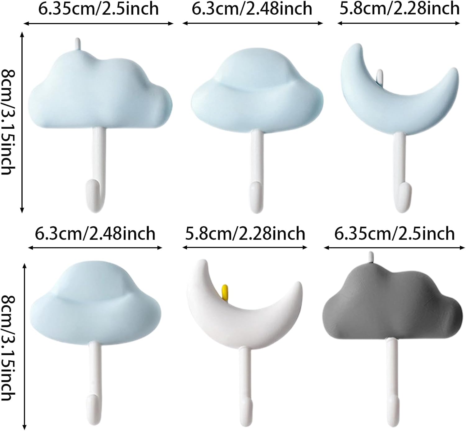 Tizee 6Pcs Moon Cloud Wall Hooks Key Holder