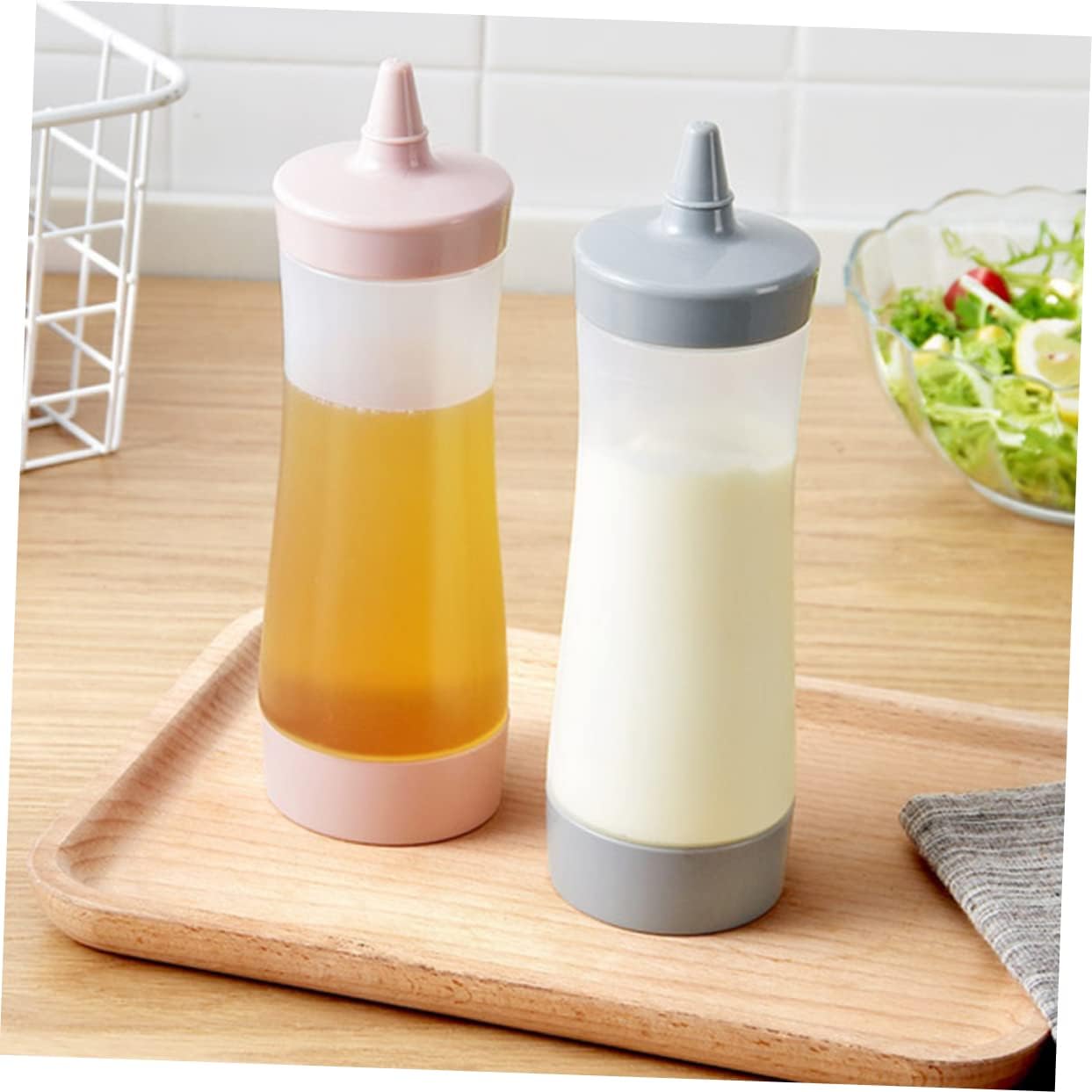 HOLIDYOYO 6 Pcs Reusable Condiment Squeeze Bottles with Lids - Pink