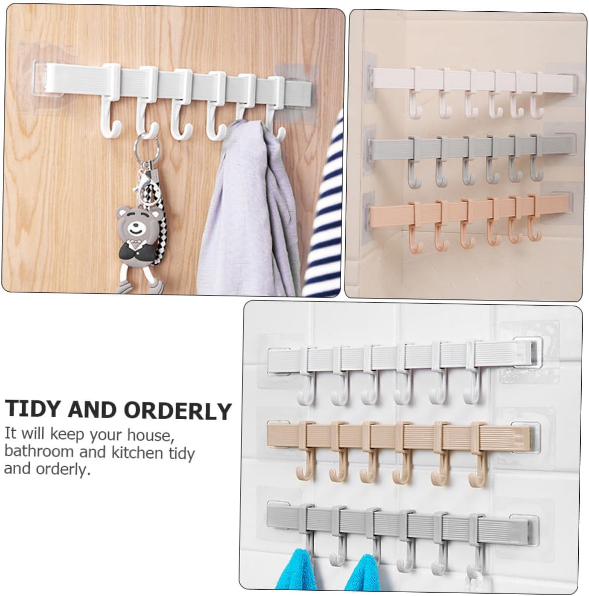 3PCS Adhesive Hook Rack for Bathroom and Kitchen