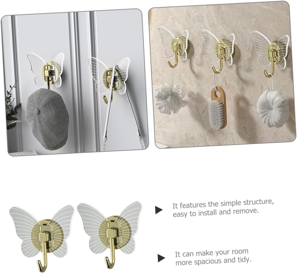 Holibanna 2Pcs Self Adhesive Butterfly Wall Hooks