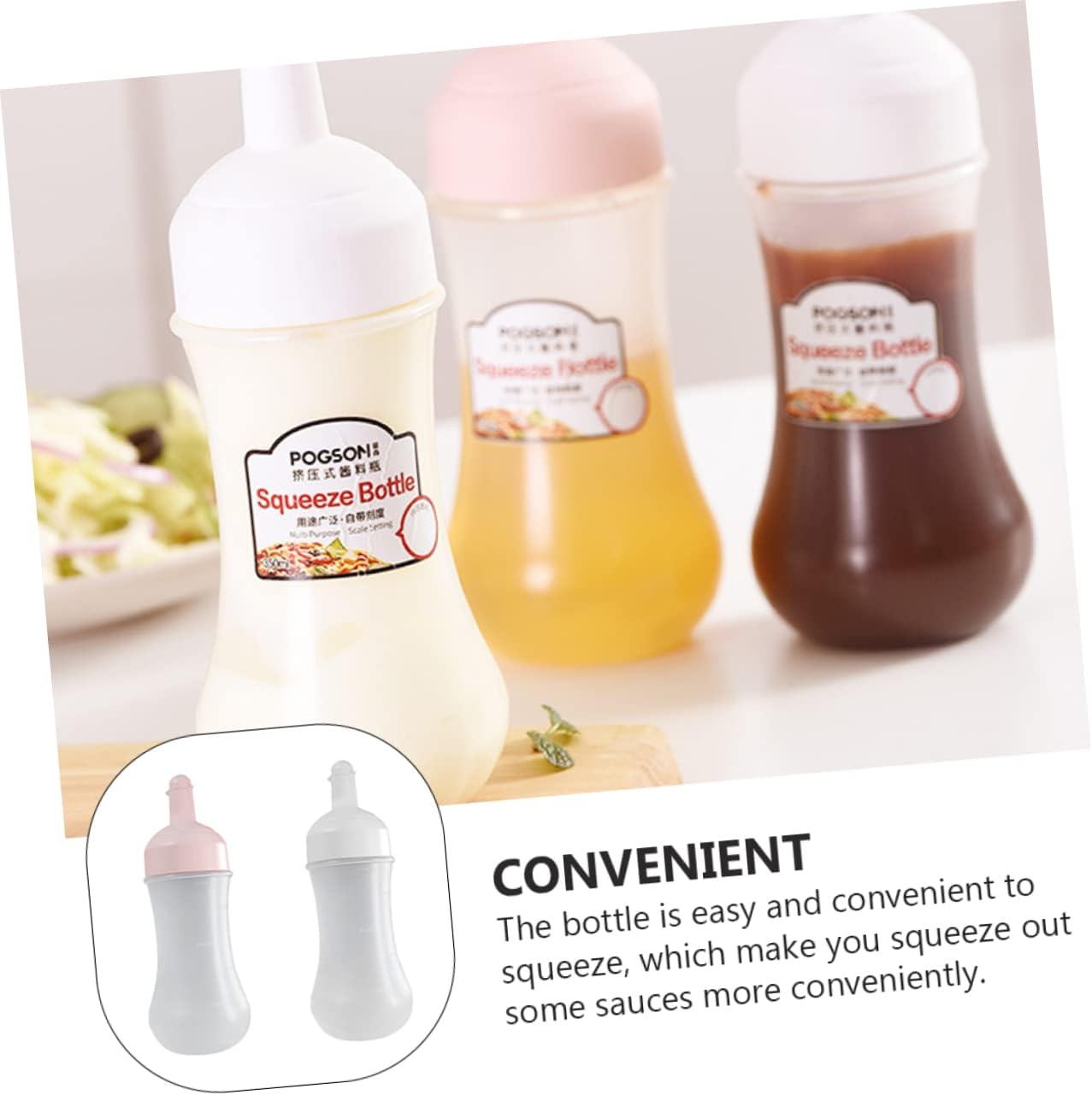 GRIRIW 2 Pack Condiment Squeeze Bottles Leakproof with Scale