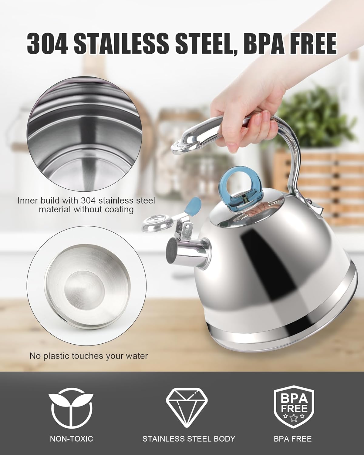 Harriet Whistling Tea Kettle 25 Quart Stainless Steel with Dolphin Handle
