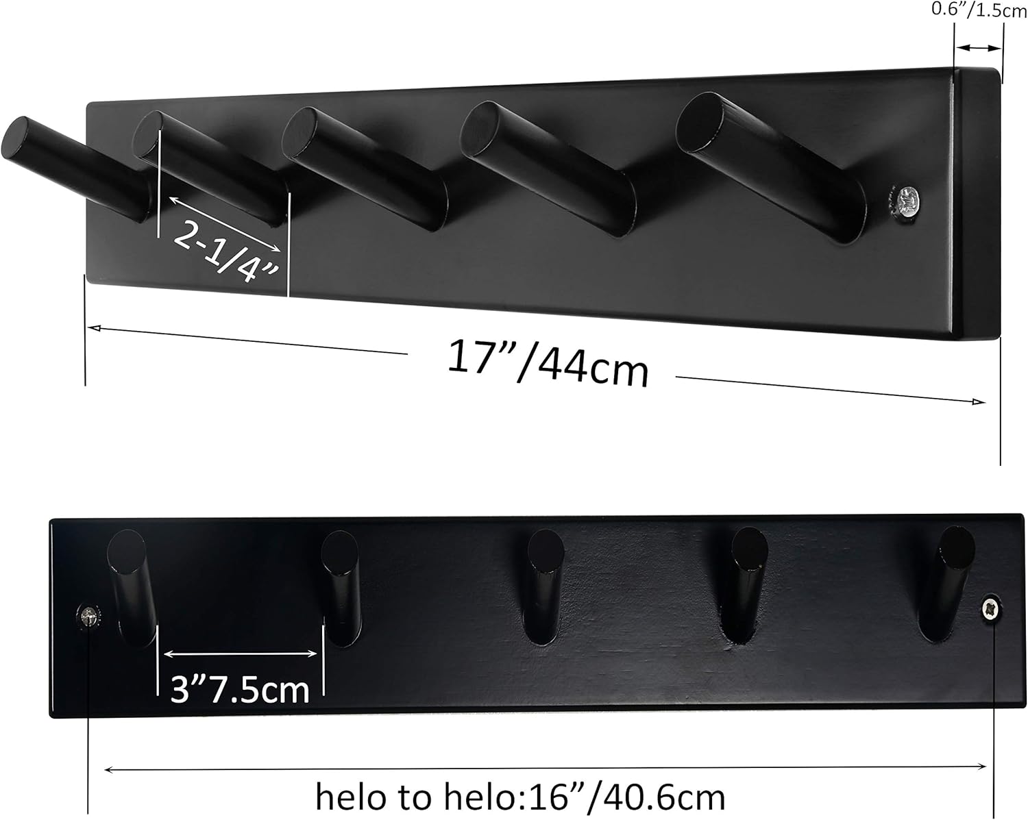 SKOLOO 5 Peg Black Wall Coat Rack