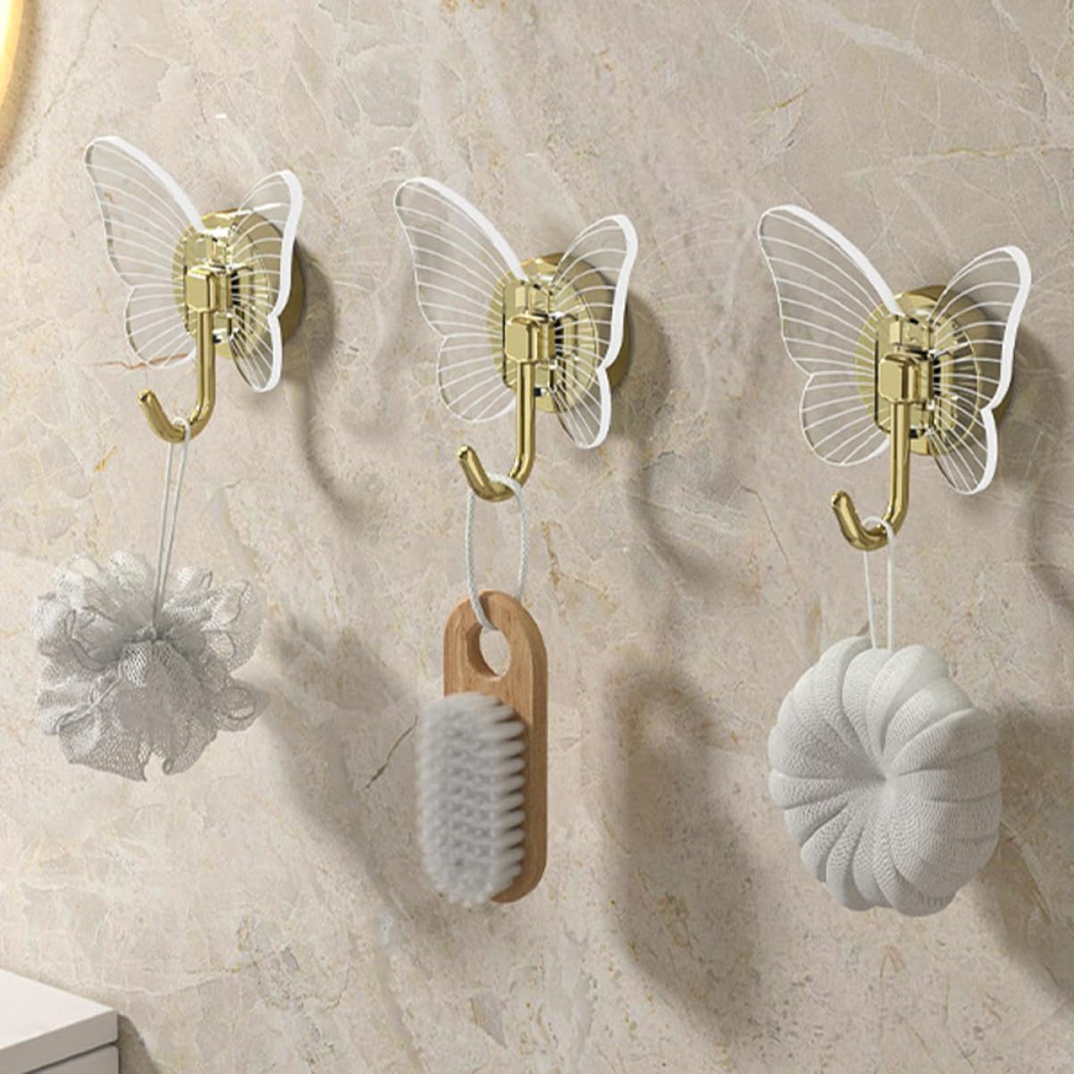 GLEAVI 2Pcs Butterfly Adhesive Wall Hooks Key Hangers for Home Storage