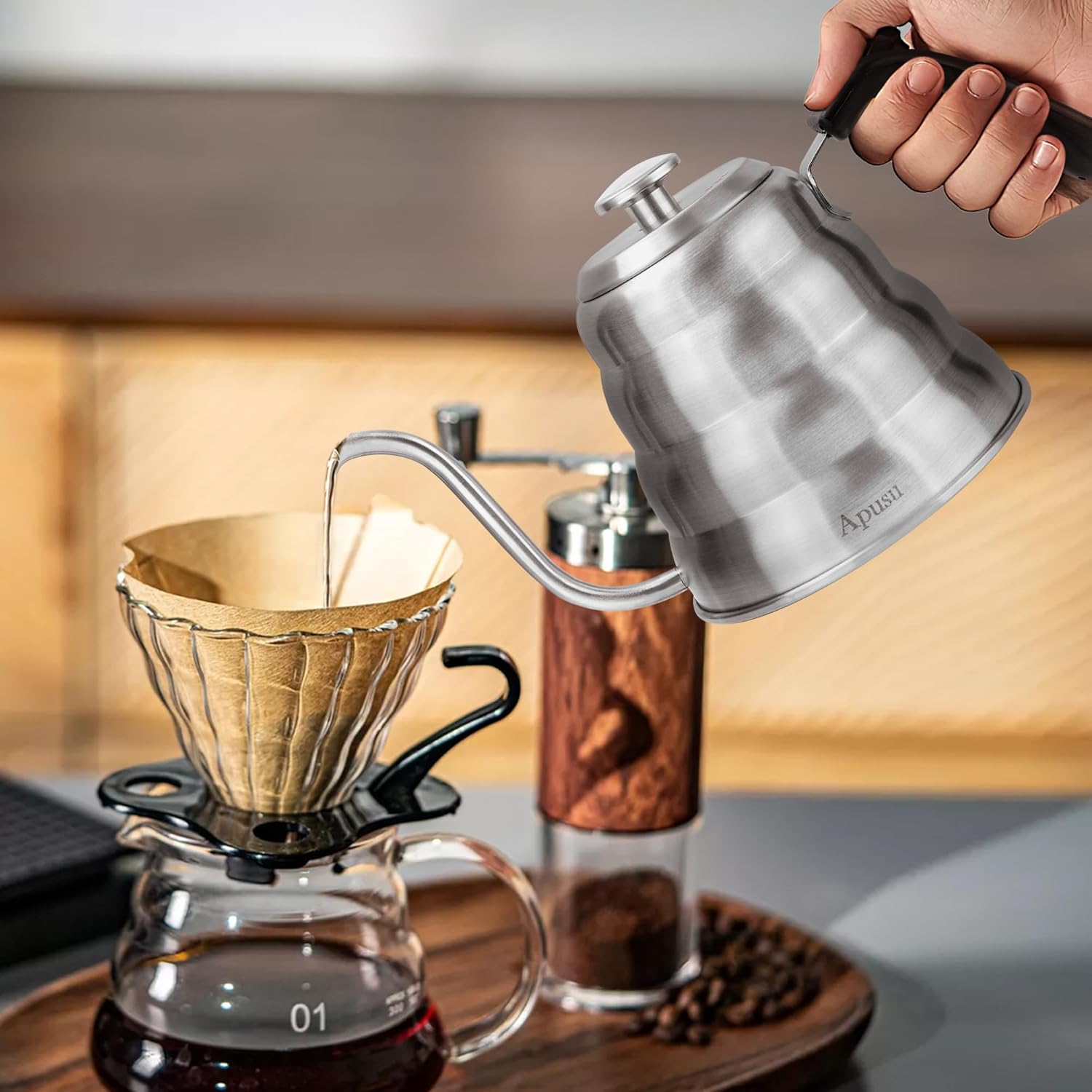 Apusu 40oz Gooseneck Tea Kettle with Thermometer