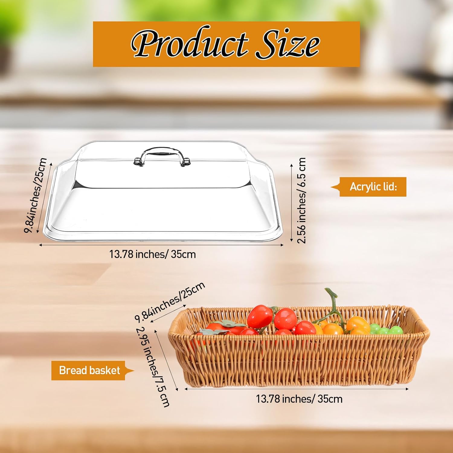 Ziliny 2 Piece Wicker Bread Baskets with Acrylic Lids