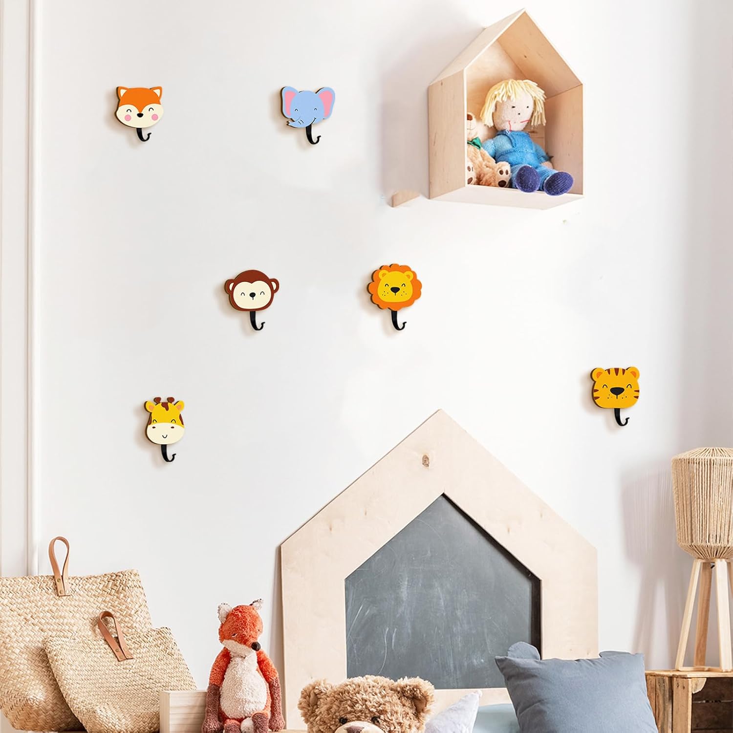 6Pcs Kids Safari Animal Coat Hooks for Wall