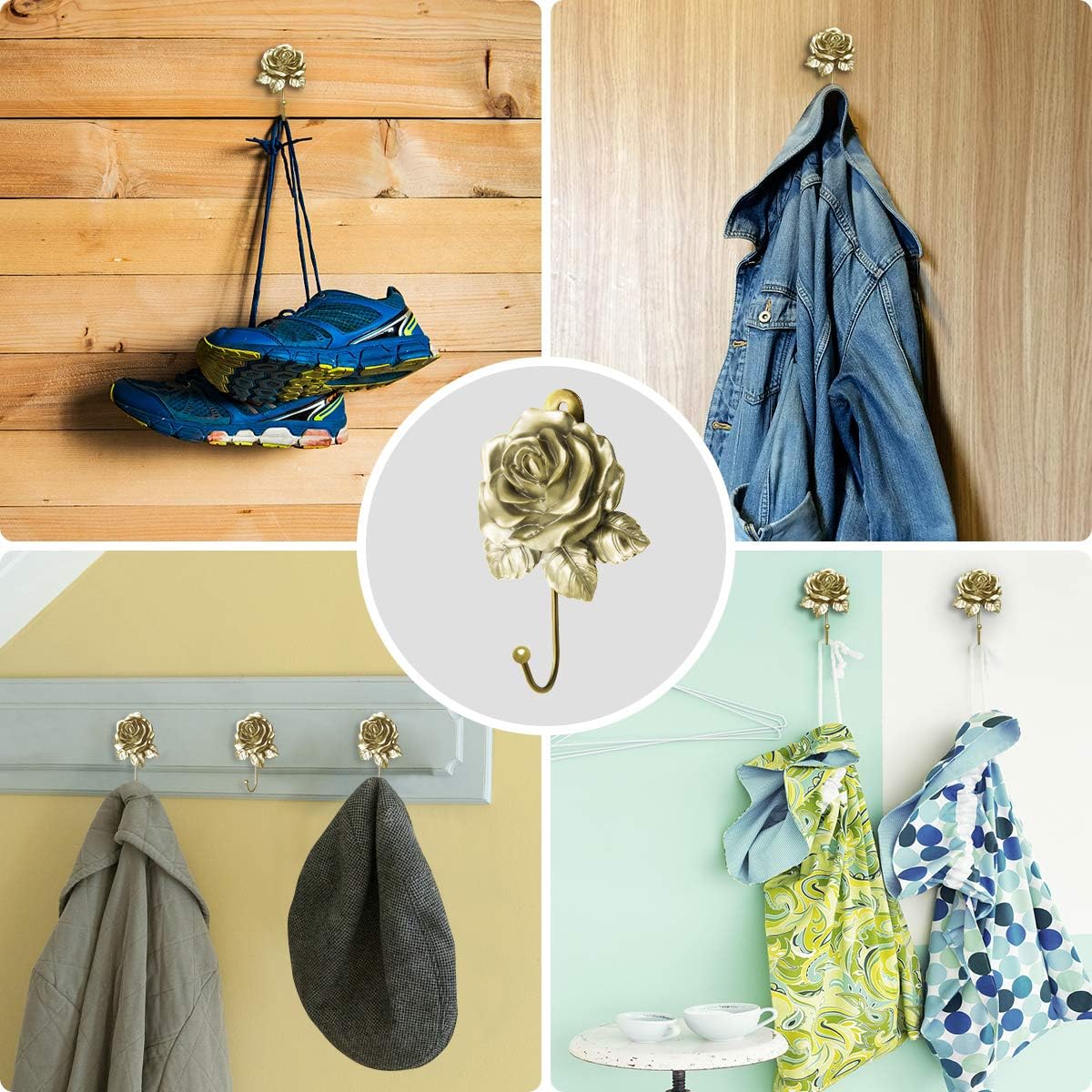 Evoio 3 Pack Rose Wall Hooks for Bathroom Kitchen Entryway