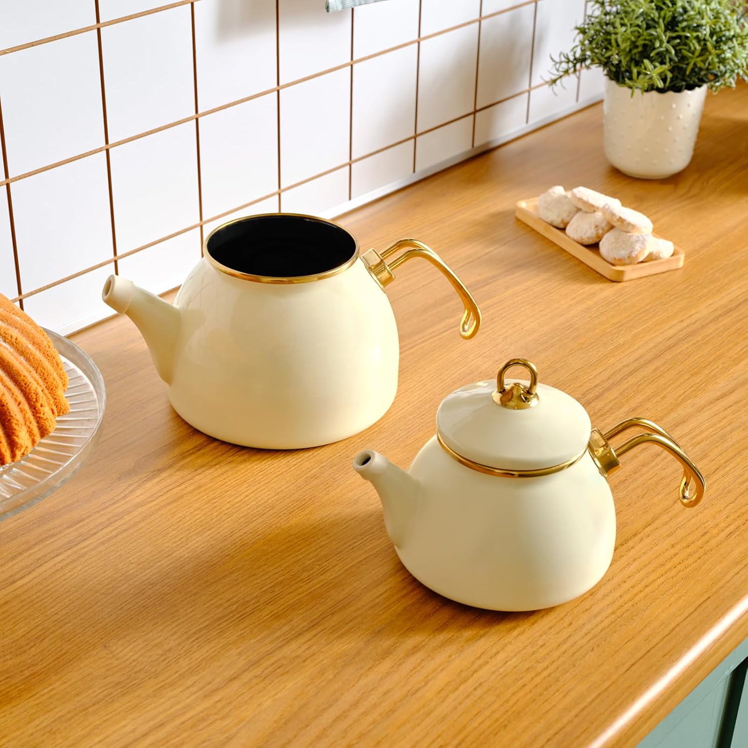 KARACA Retro Teapot Set with Enamel and Titanium Handles