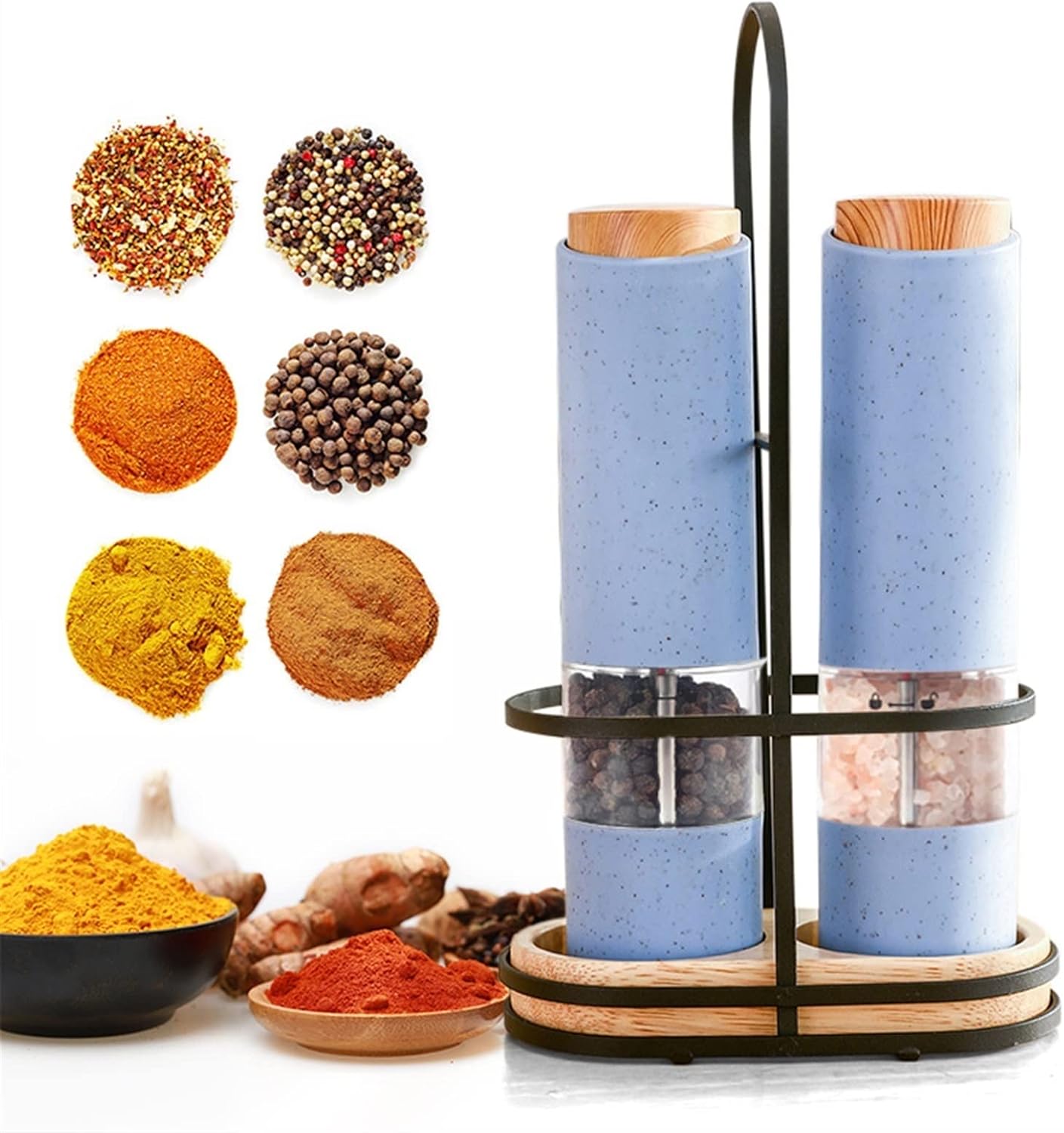 AttreX Spice Grinder Set with Holder and Adjustable Coarseness