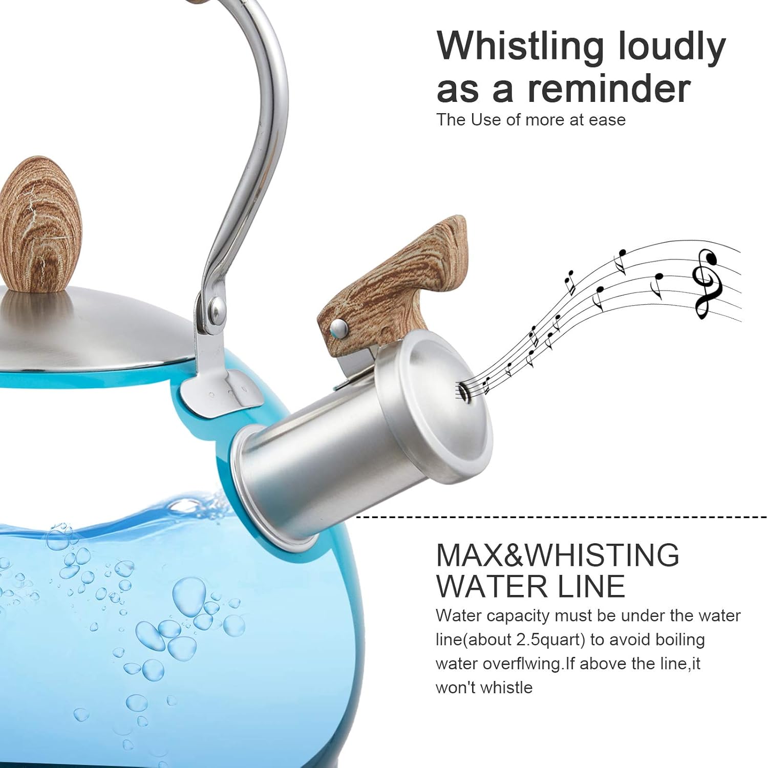 LUXGRACE 26 Qt Blue Whistling Tea Kettle with Aluminum Base