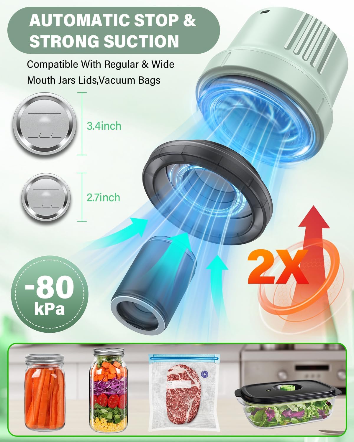 RROFKA 3-in-1 Mason Jar Vacuum Sealer Kit