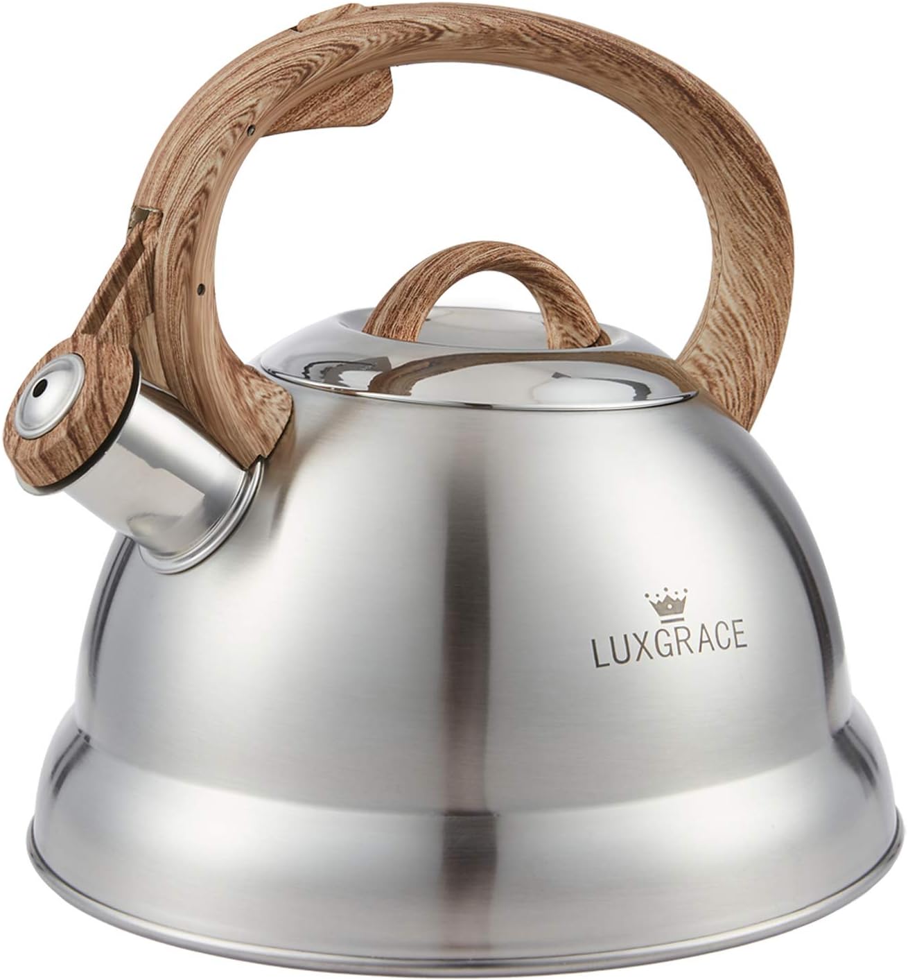 LUXGRACE 23 Qt Whistling Tea Kettle with Wood Handle