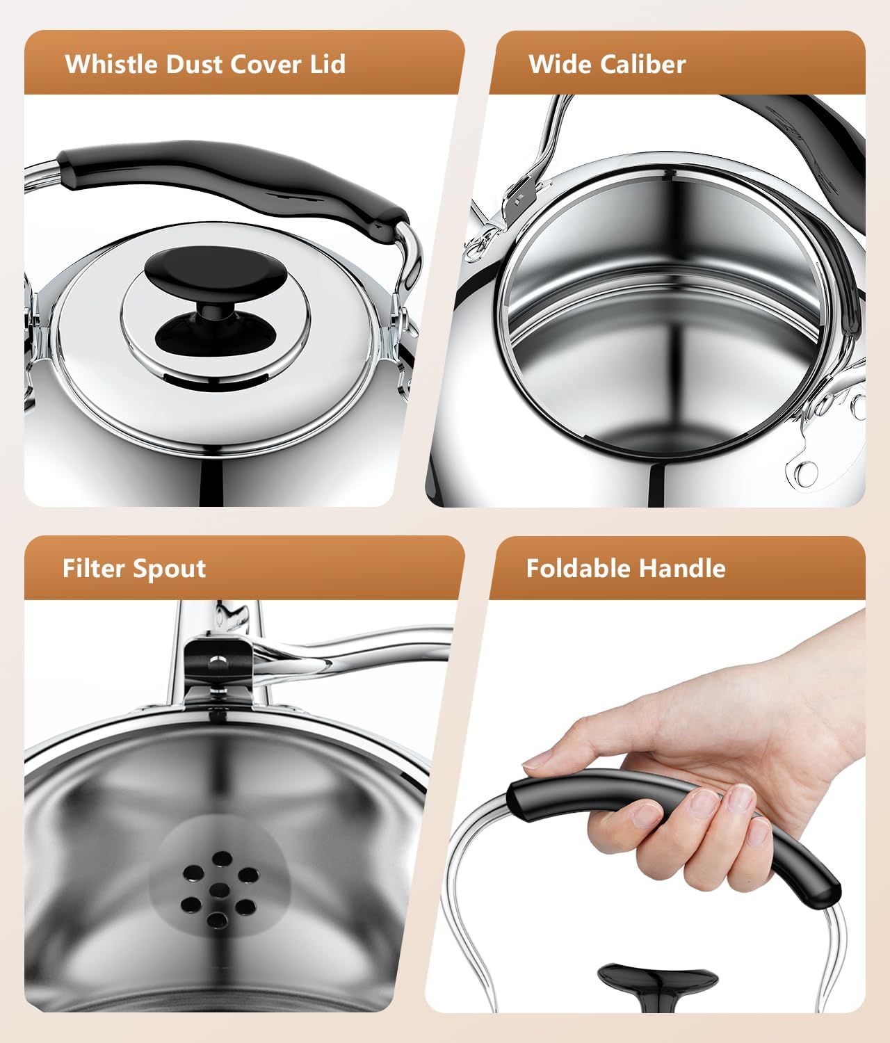 2L Whistling Stovetop Tea Kettle - Durable Stainless Steel with Anti-Scald Handle