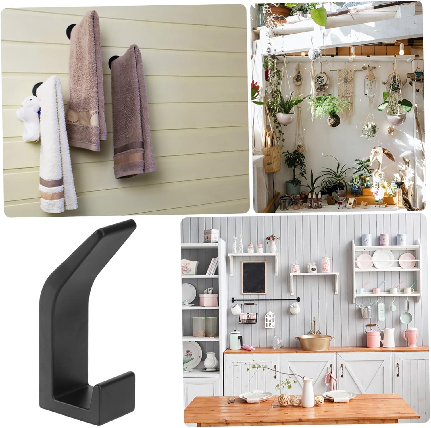 Cabilock 5PCS Black Metal Wall Hooks