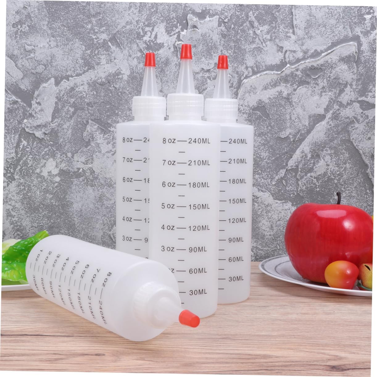 4 Pack Plastic Condiment Squeeze Bottles with Red Lids 1