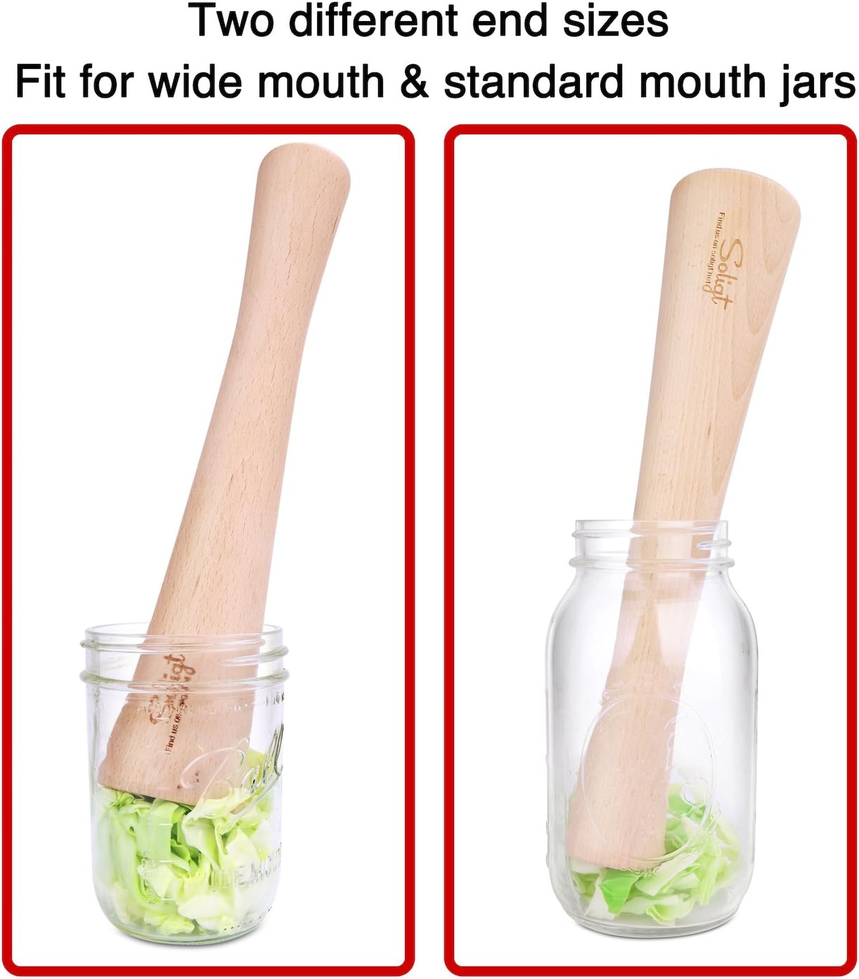 SOLIGT 12 Inch Wood Kraut Pounder for Canning