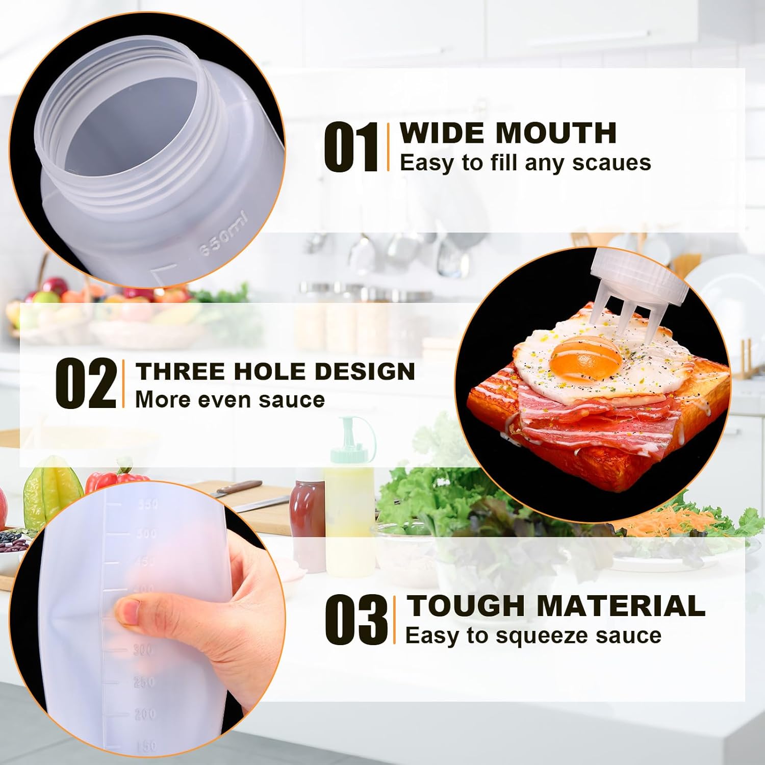 Maxdot 12 Pcs 24 Oz 3 Hole Squeeze Condiment Bottles