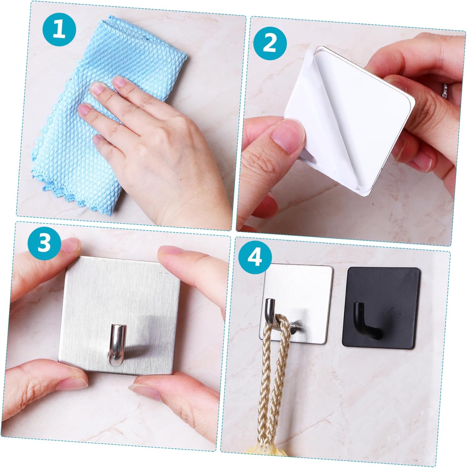 HOODANCOS 4 Stainless Steel Wall Hooks for Bathroom and Home Use