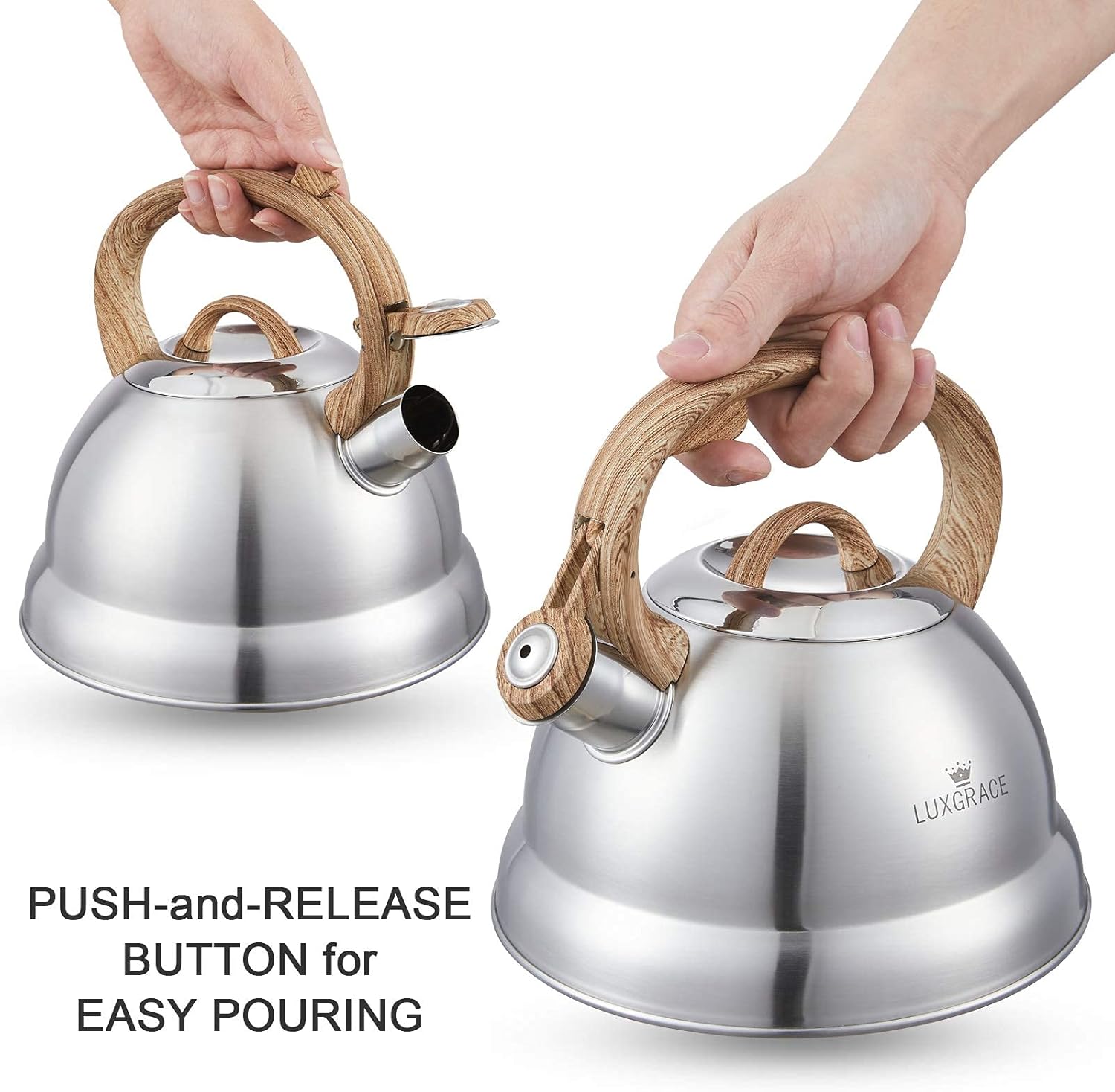 LUXGRACE 23 Qt Whistling Tea Kettle with Wood Handle