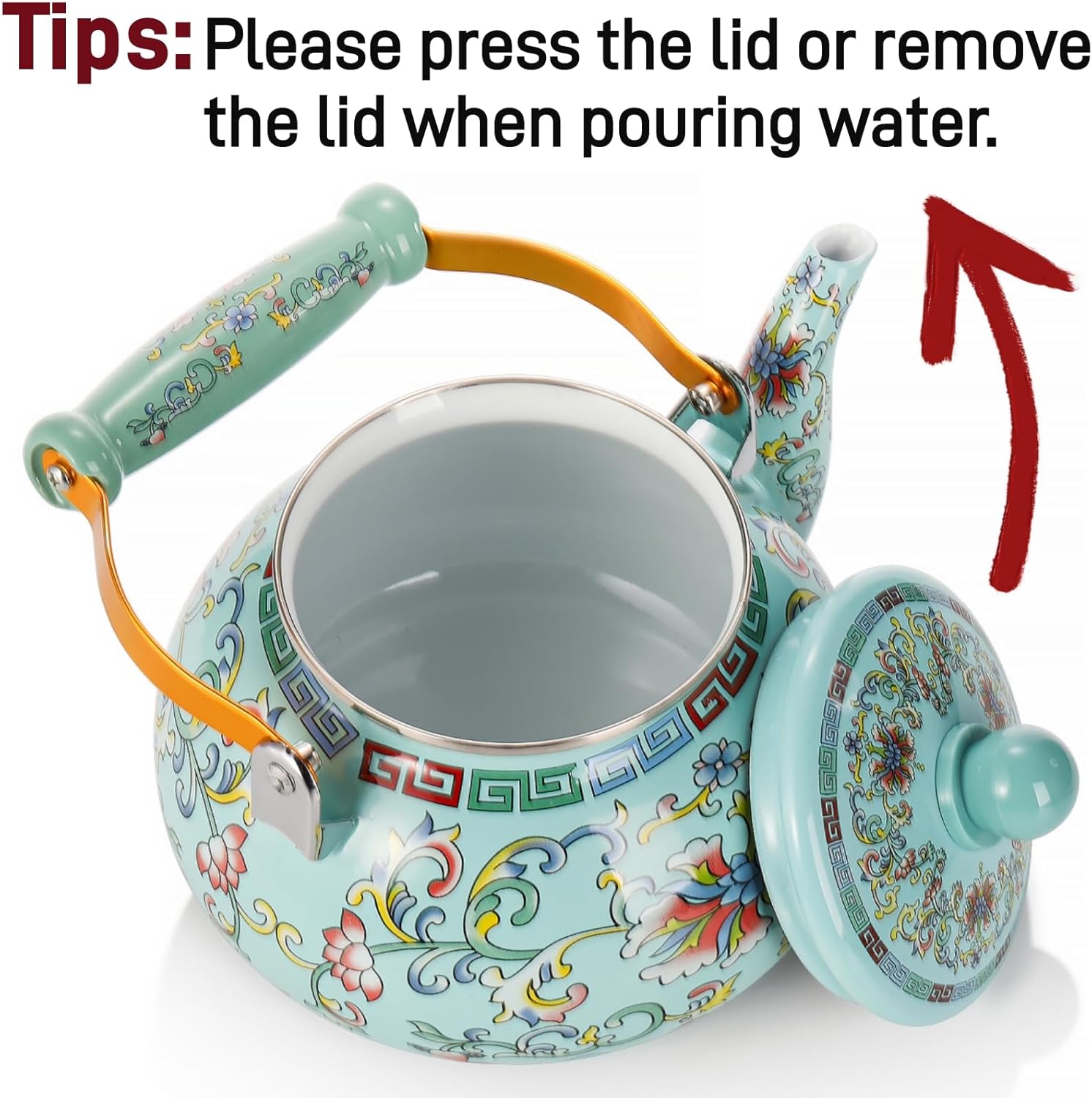 Pumtus 26 Quart Enamel Tea Kettle with Ceramic Handle