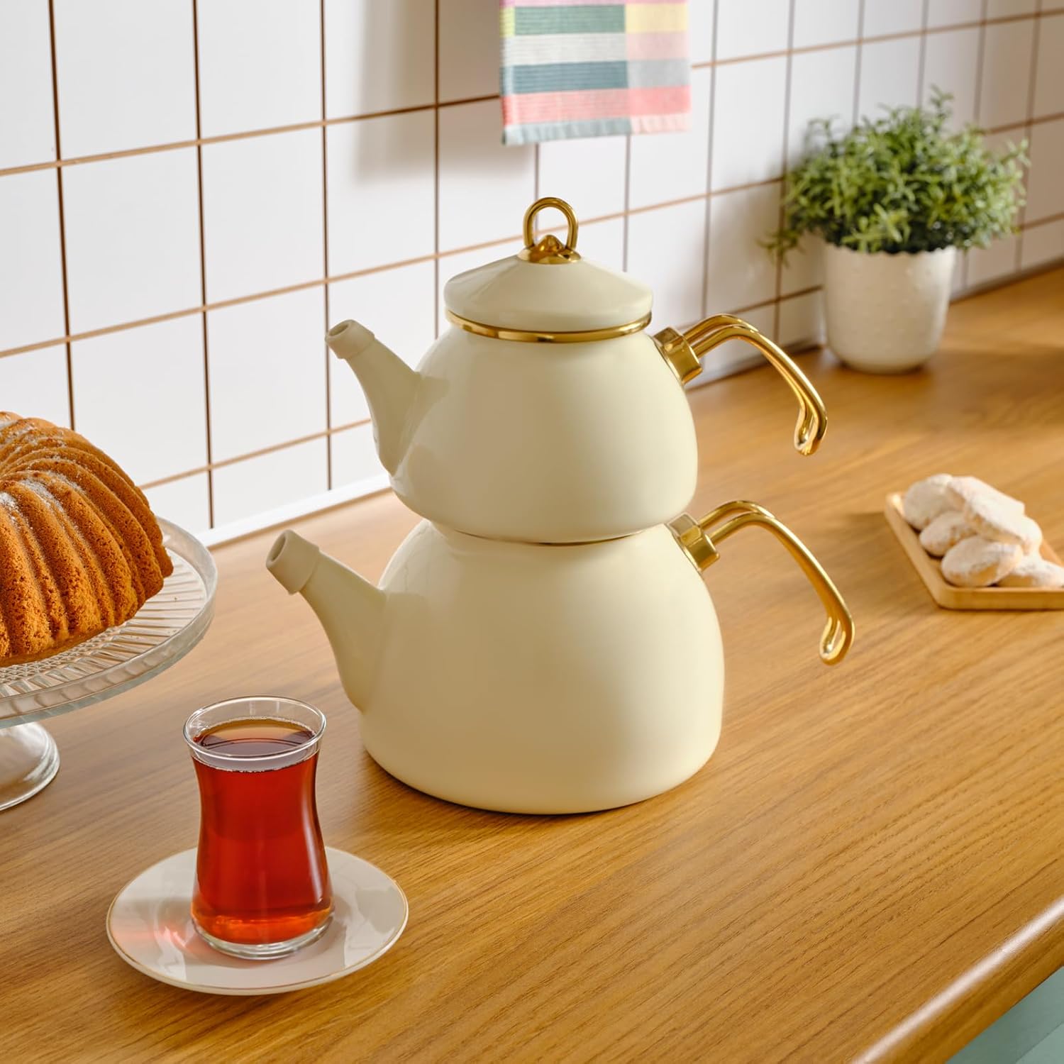 KARACA Retro Teapot Set with Enamel and Titanium Handles