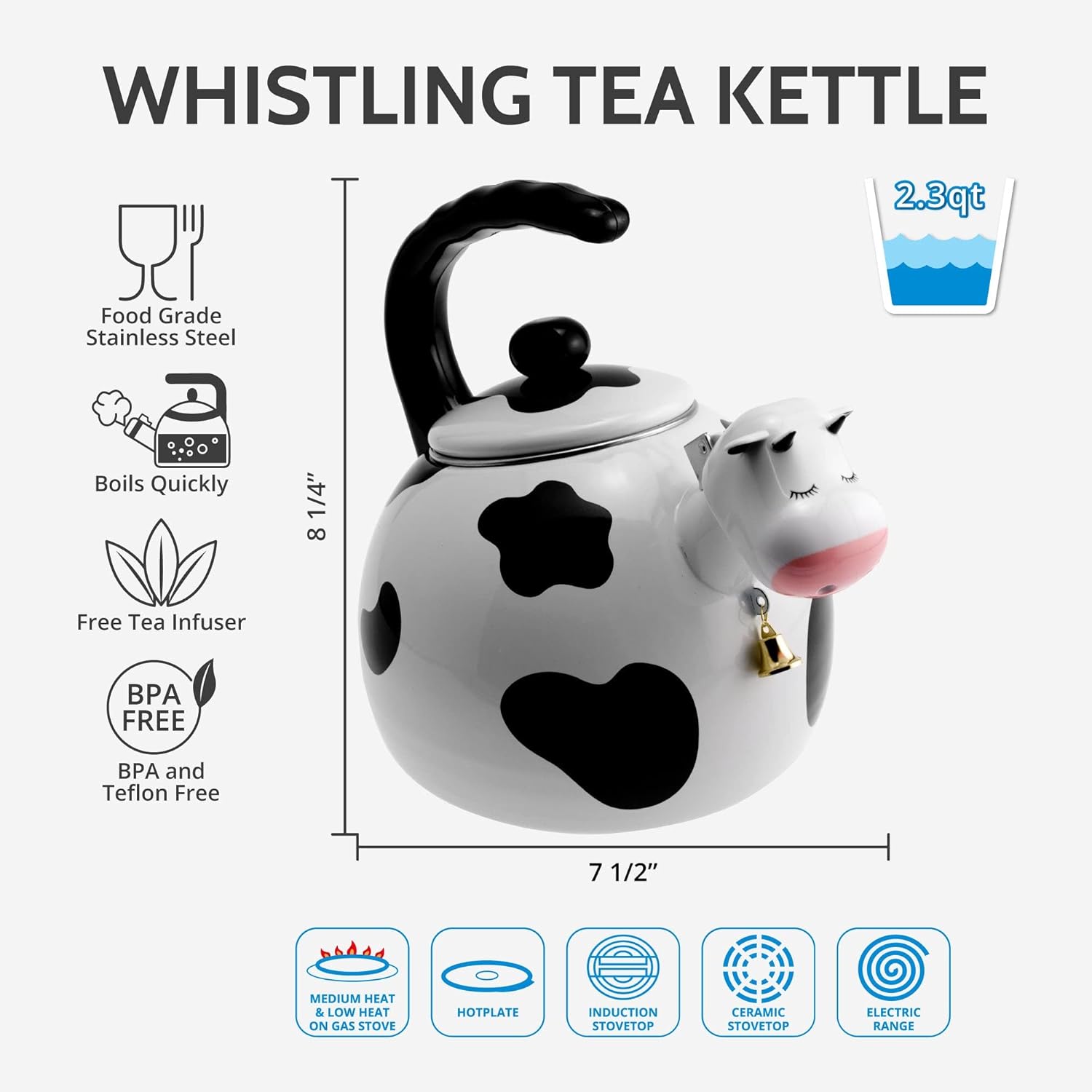 Supreme Housewares Cow Whistling Tea Kettle 23 Quart