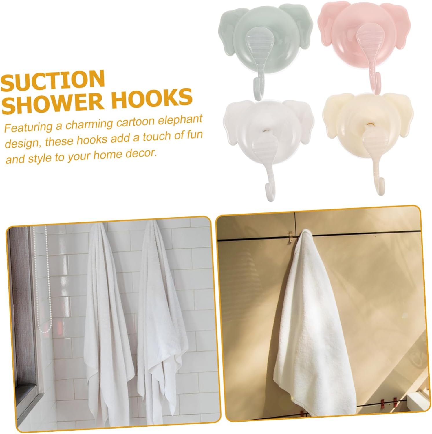 GLEAVI 4Pcs Strong Suction Cup Hooks No Drill Bathroom Organizer