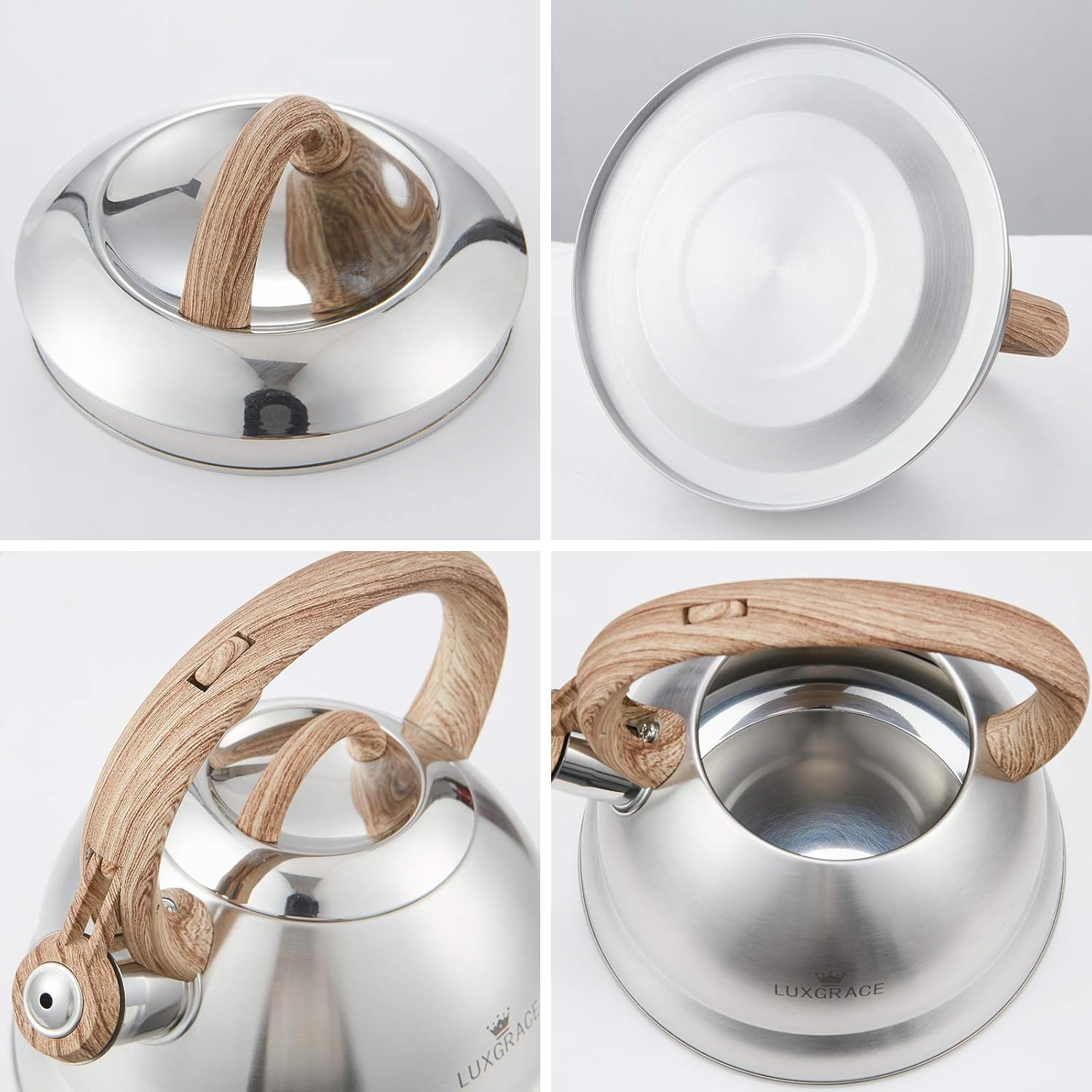LUXGRACE 23 Qt Whistling Tea Kettle with Wood Handle