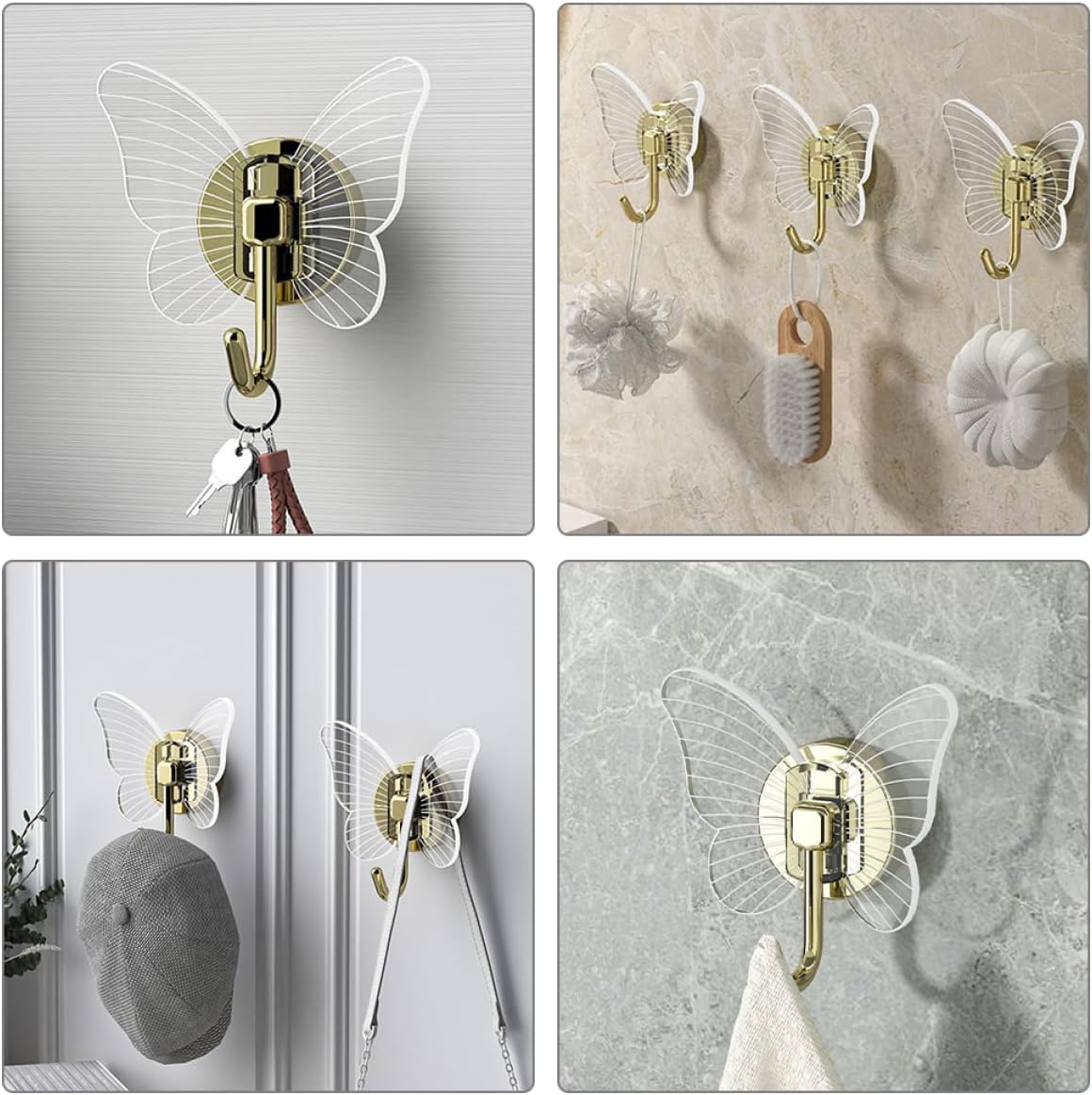 PRETYZOOM 2Pcs Self-Adhesive Butterfly Wall Hooks for Keys and Towels