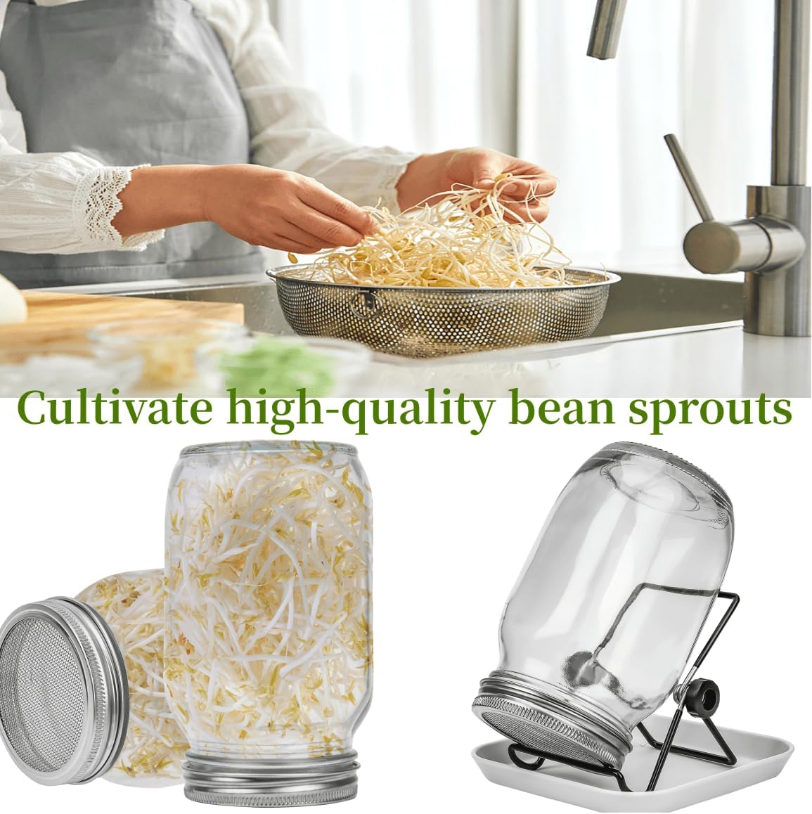 Lulonpon 2pcs Sprouts Growing Jar Kit 86mm 1000ml