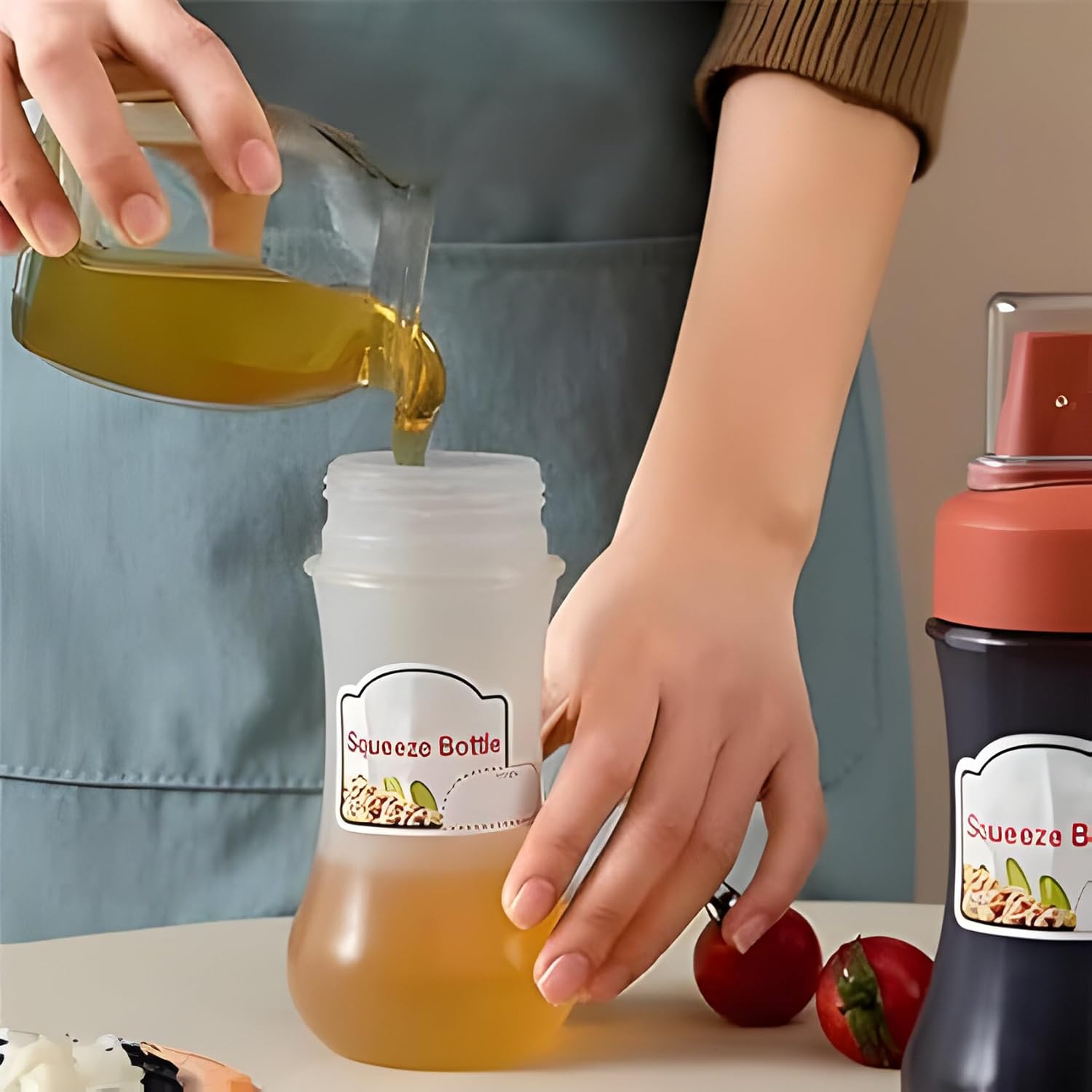 Red 5 Holes Condiment Dispenser Squeeze Bottle
