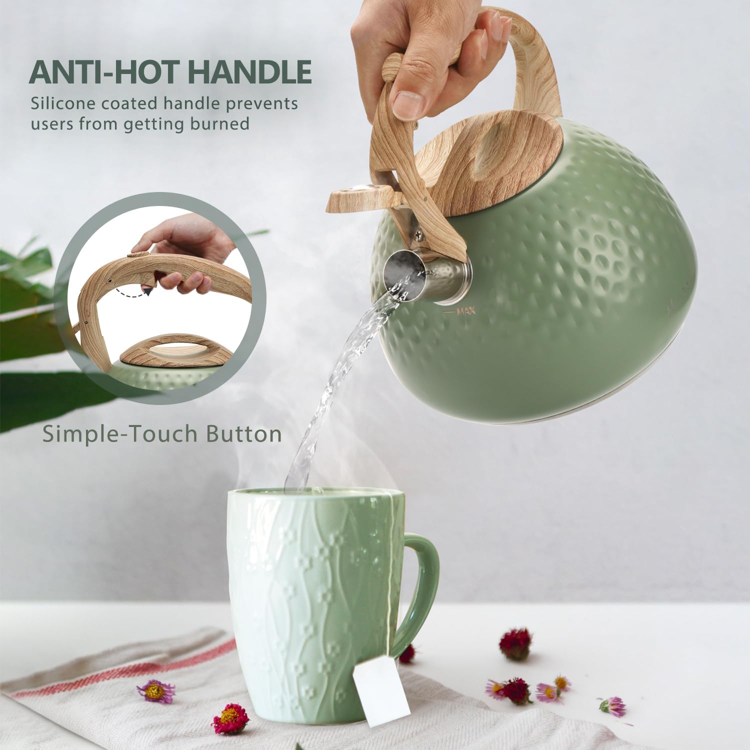 Harriet Tea Kettle 25QT Whistling with 5-Layer Bottom Green