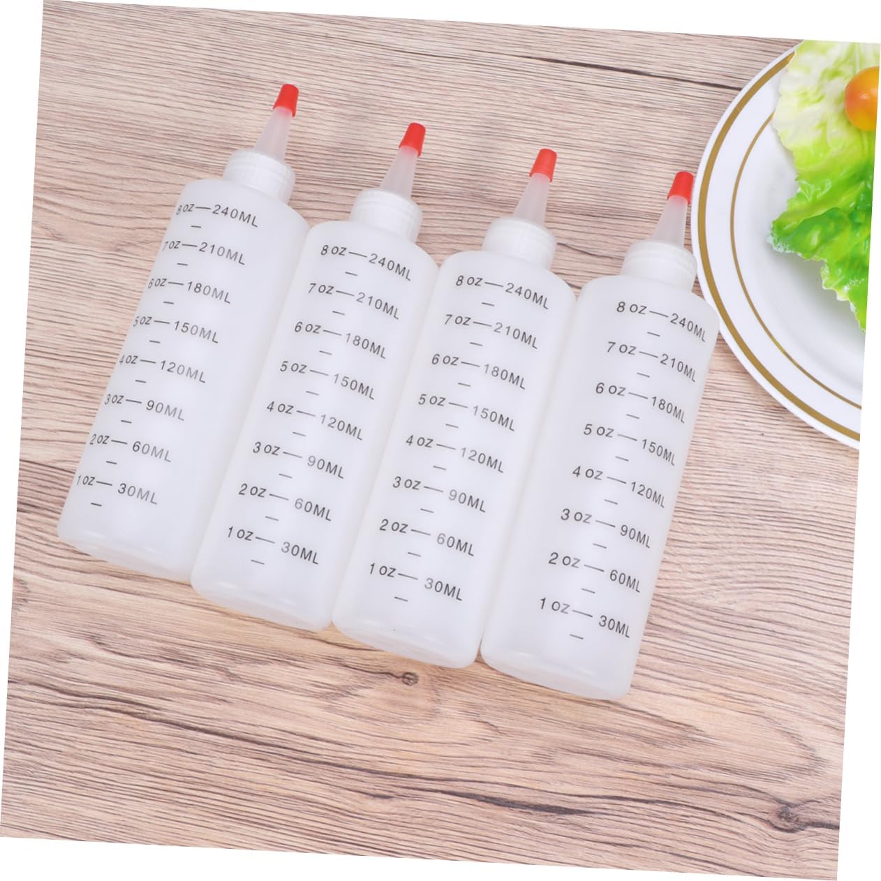 4pcs Plastic Tipped Salad Bottles with Red Lids for Condiments