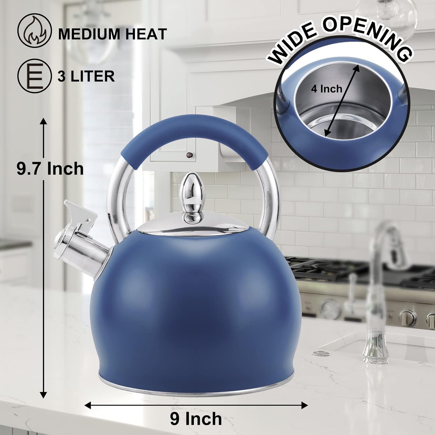 HRHongRui Whistling Tea Kettle 32 Quart Blue