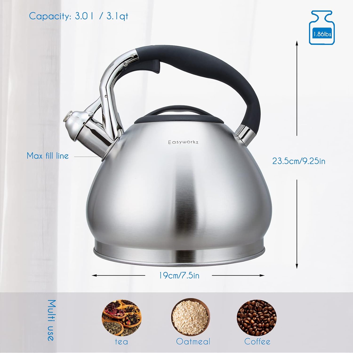 Easyworkz Whistling Tea Kettle with Loud Whistle 31 Quart