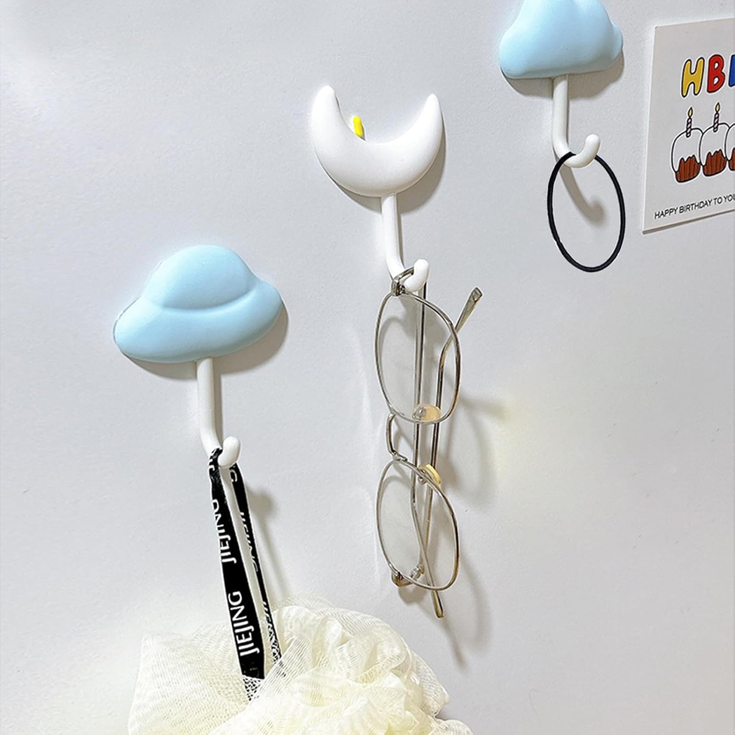 Tizee 6Pcs Moon Cloud Wall Hooks Key Holder