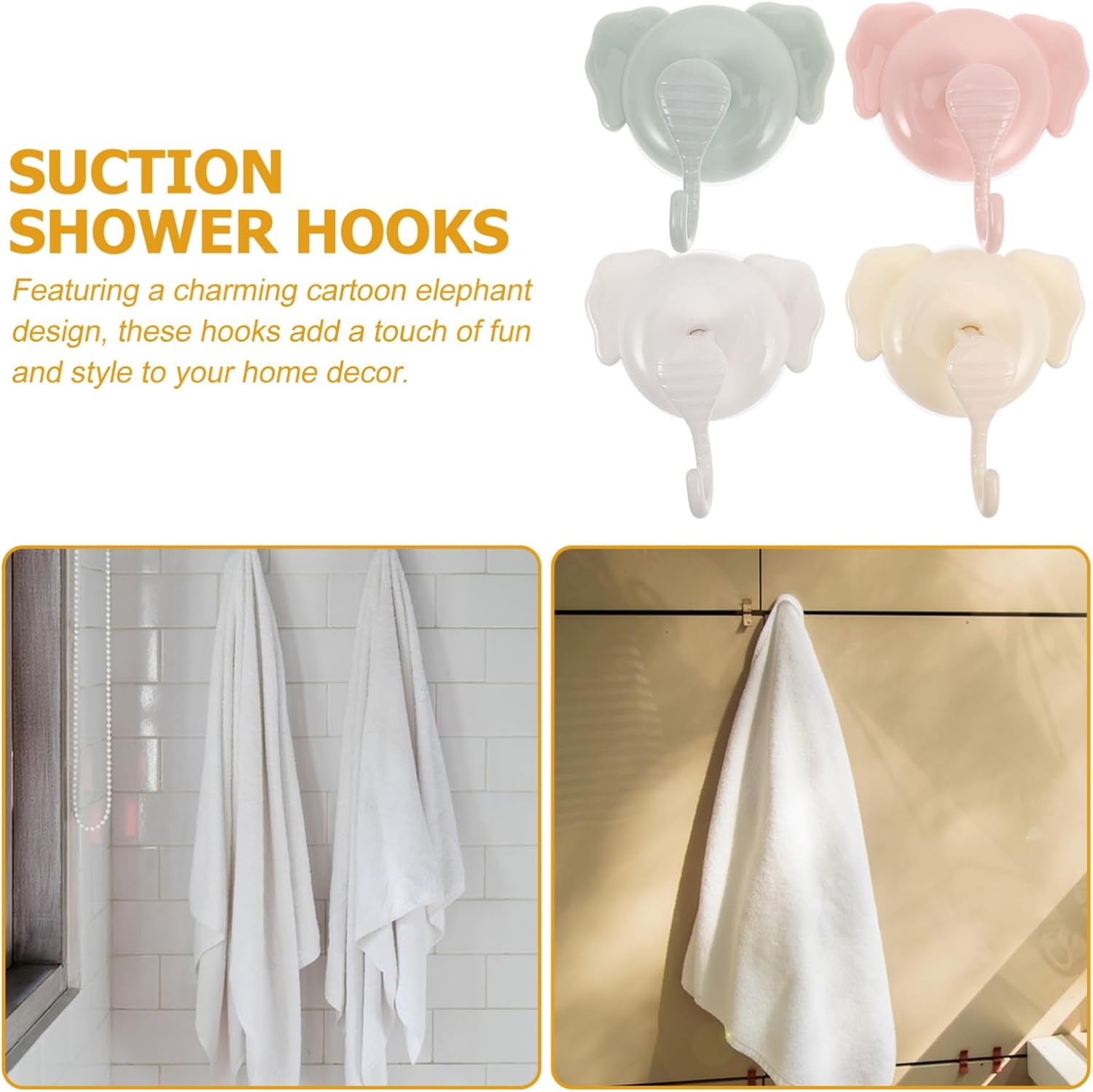 ABOOFAN 4pcs Cartoon Elephant Suction Cup Hooks for Bathroom Kitchen