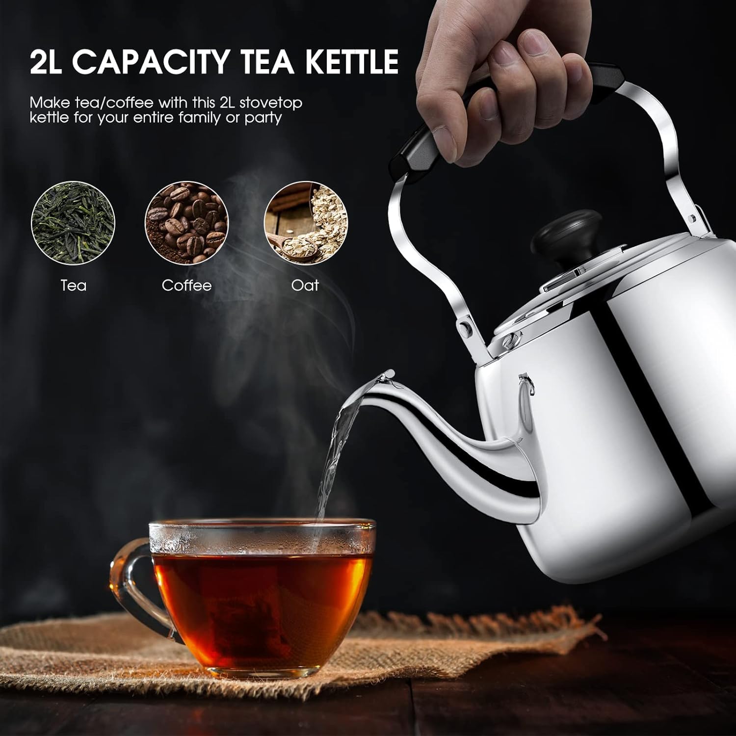 Tohsssik 2L Whistling Tea Kettle Stainless Steel