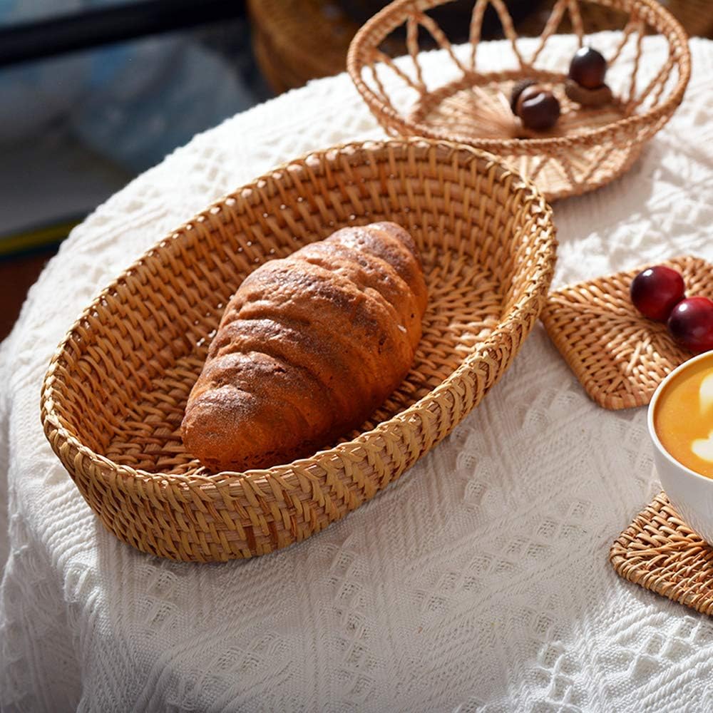 i-lan Handwoven Bread Serving Basket Set Natural Brown