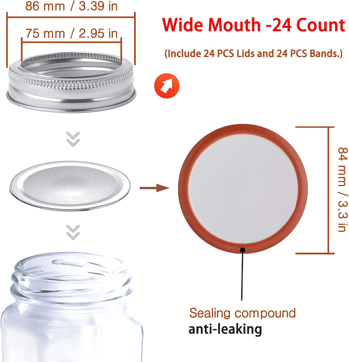 48Pcs Wide Mouth Canning Lids with Silicone Seals
