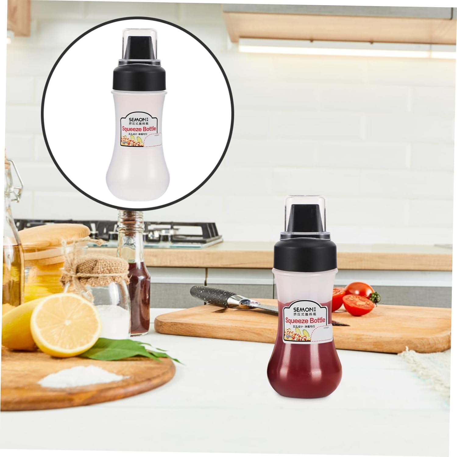Garneck 5-Hole Refillable Condiment Squeeze Bottle