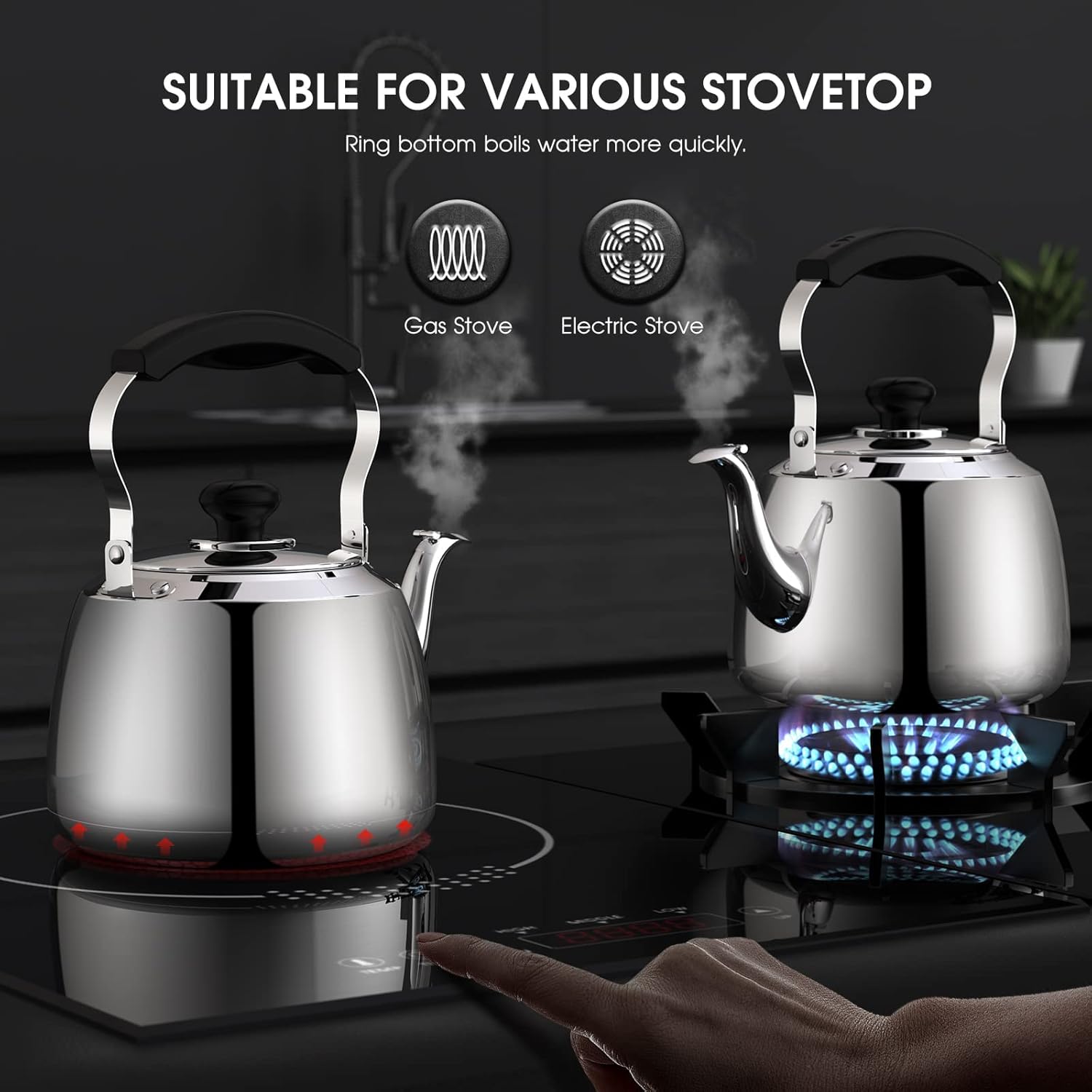 Tohsssik 2L Whistling Tea Kettle Stainless Steel