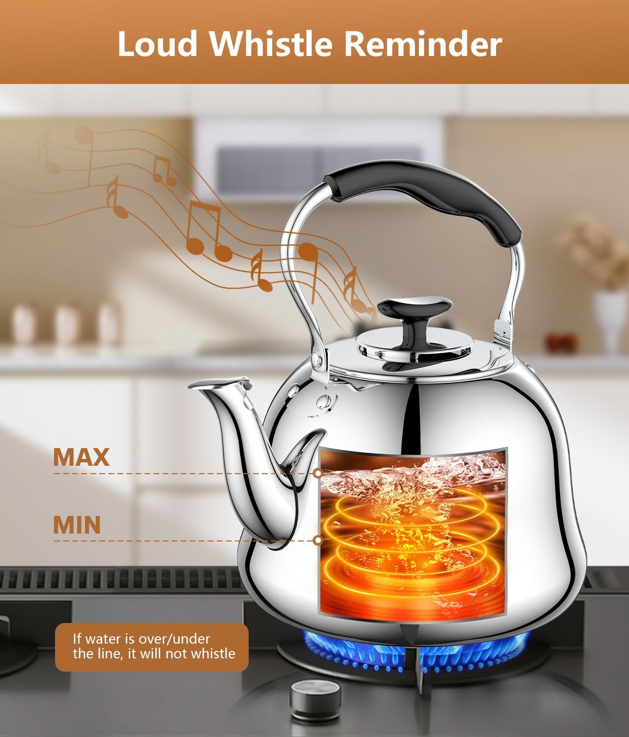 2L Whistling Stovetop Tea Kettle - Durable Stainless Steel with Anti-Scald Handle